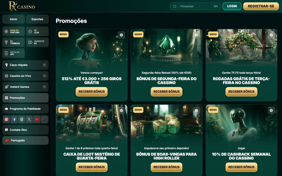 RX Casino — Promotions, captured from Portugal
