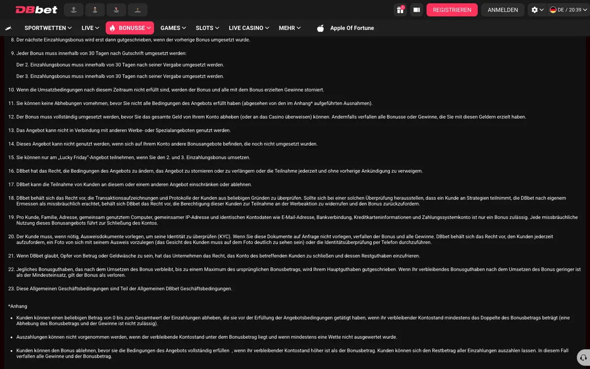 DBbet Casino — «Акции», снято из страны Швейцария