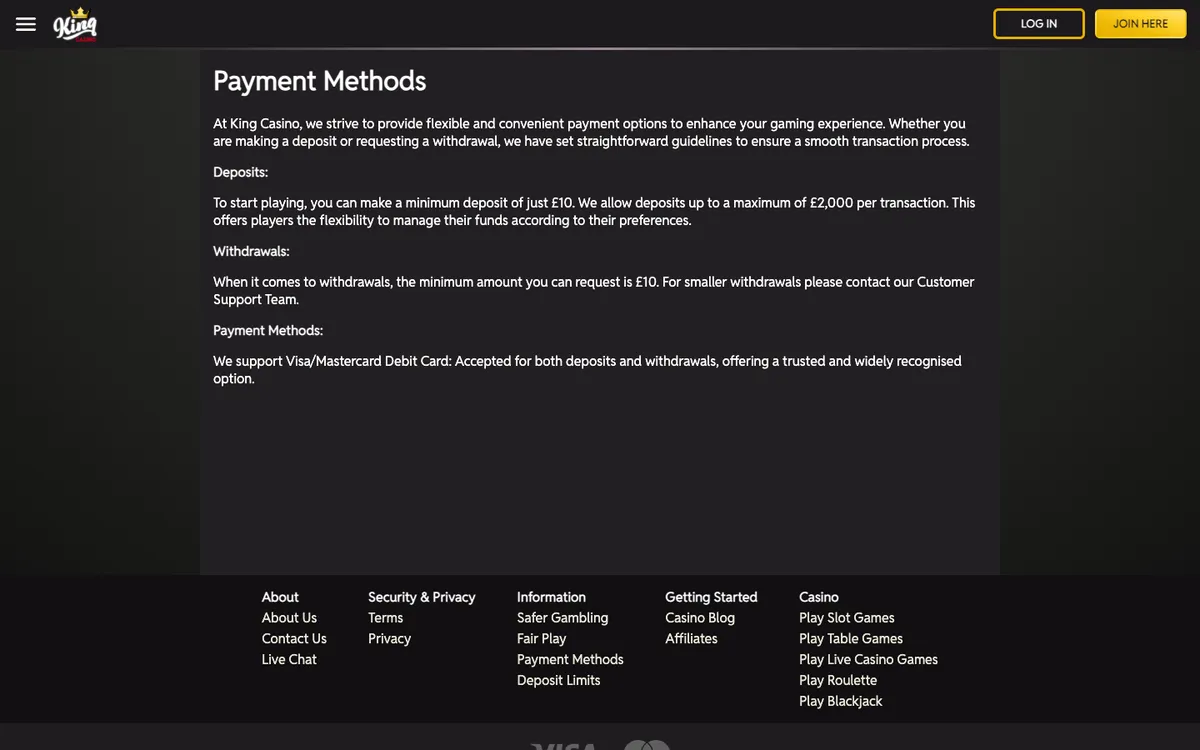 King Casino — Payments, captured from Australia