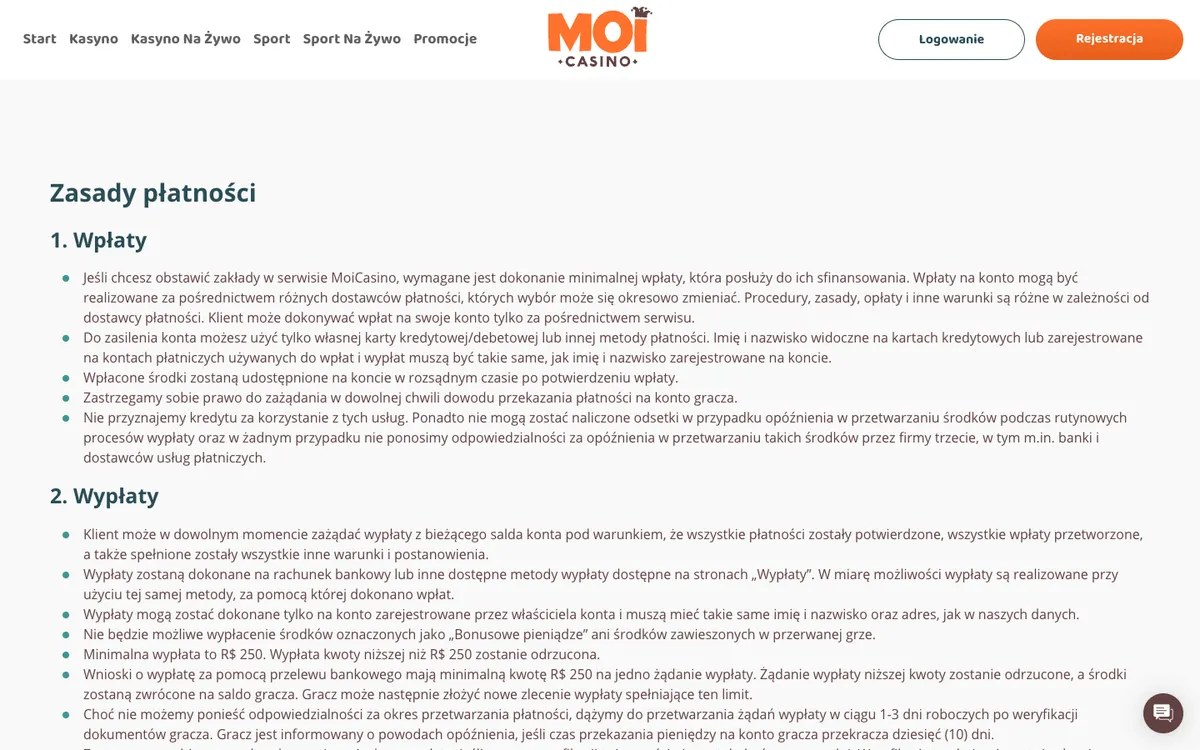 MoiCasino — Payments, captured from Poland