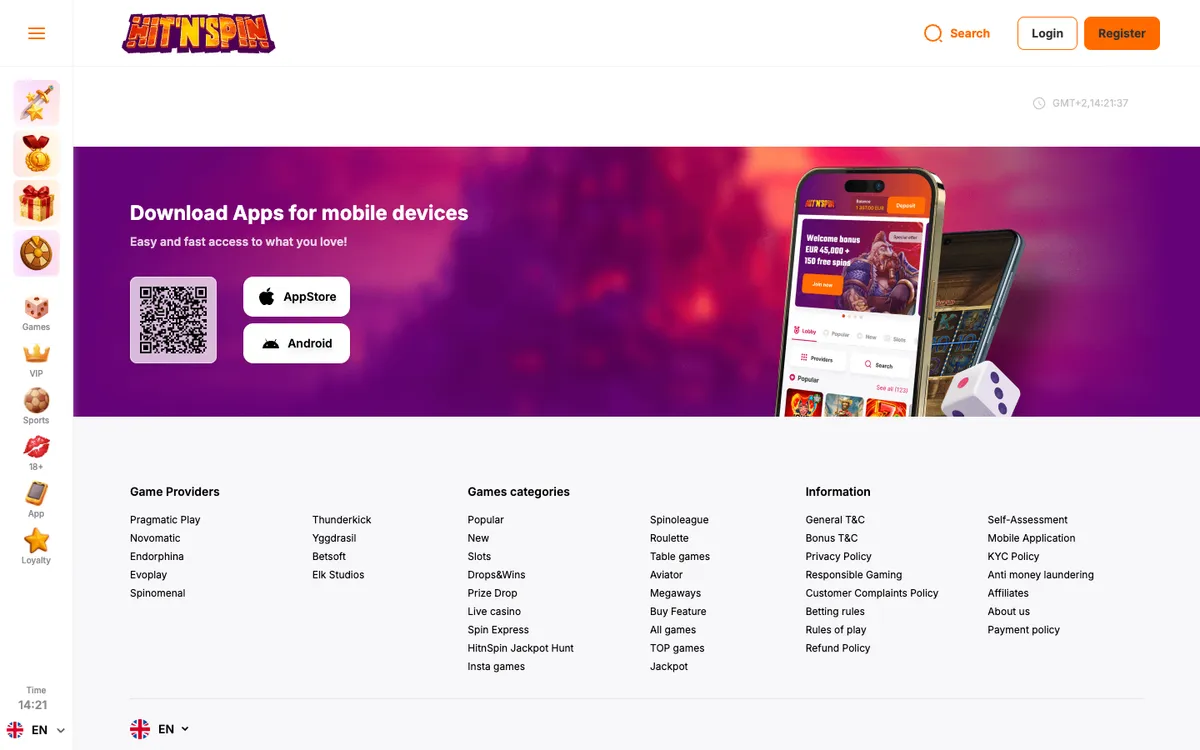 HitNSpin Casino — Payments, captured from Brazil