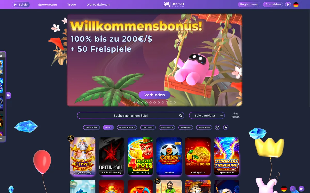Bet It All Casino — Home page, captured from Austria