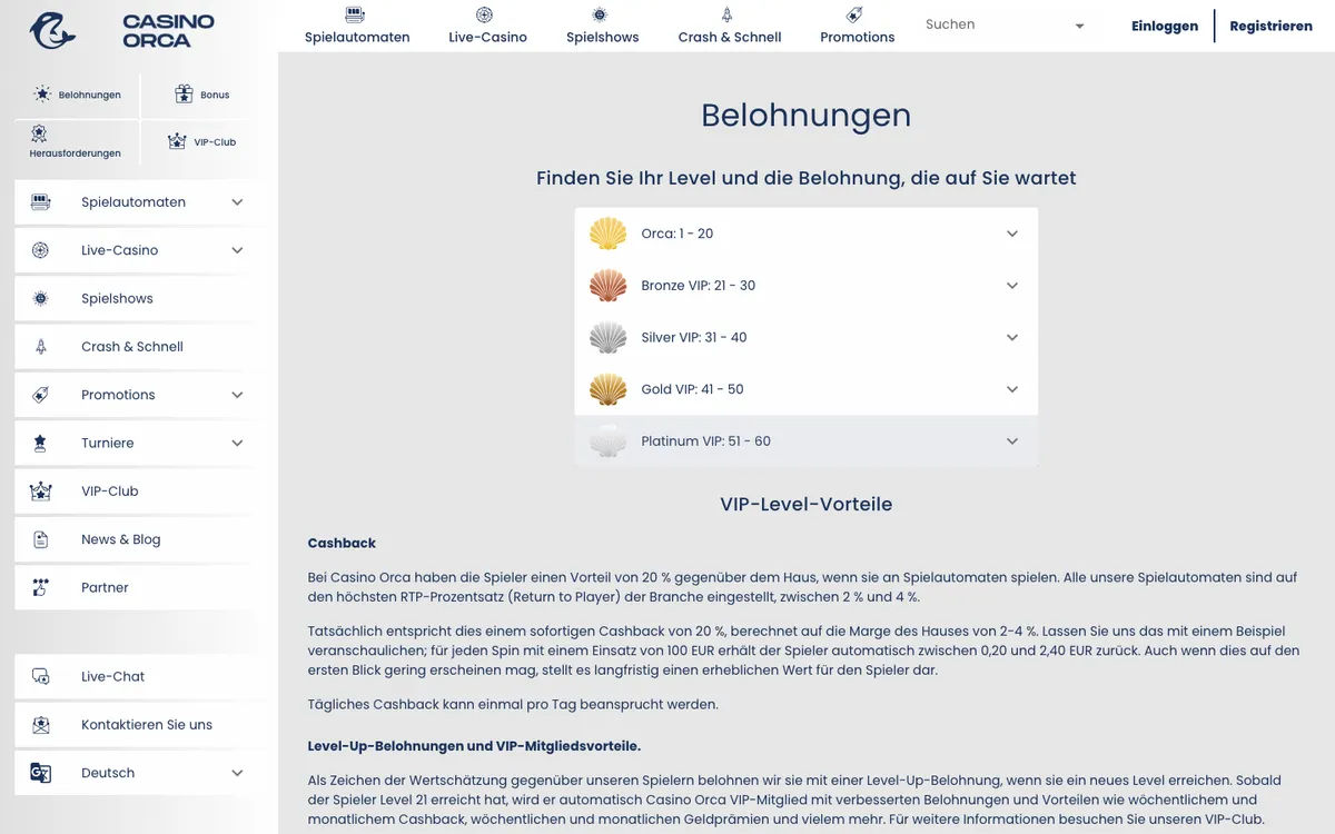Casino Orca — Promotions, captured from Switzerland