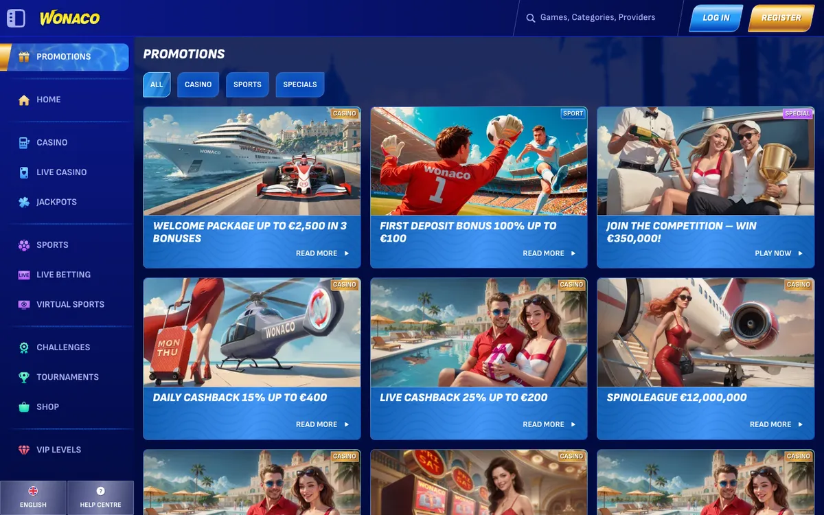 Wonaco Casino — «Акции», снято из страны Финляндия