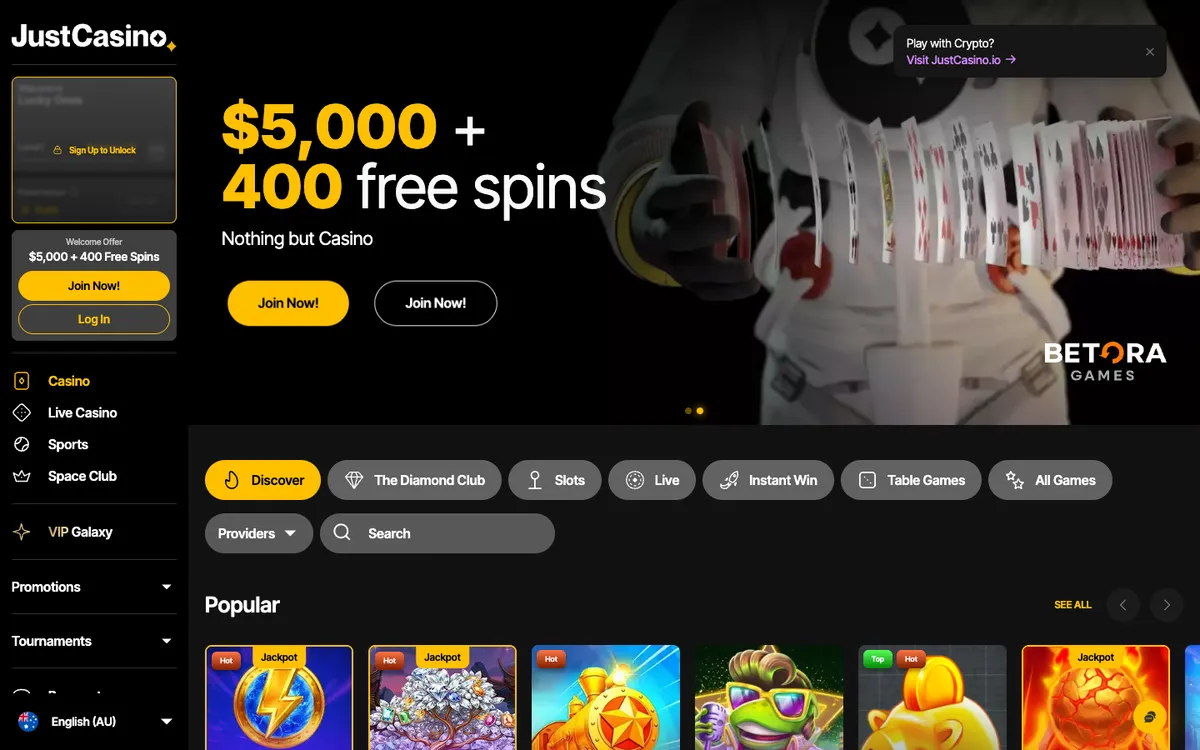 JustCasino — «Акции», снято из страны Австралия