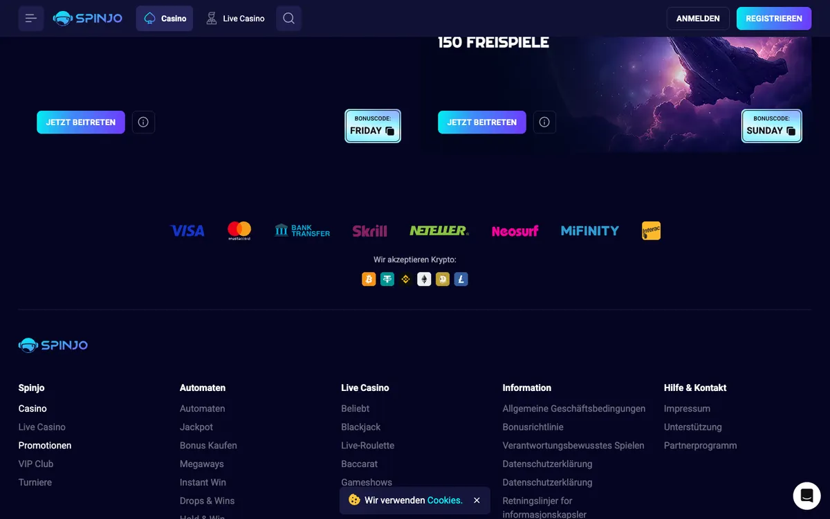 Spinjo Casino — «Акции», снято из страны Австрия