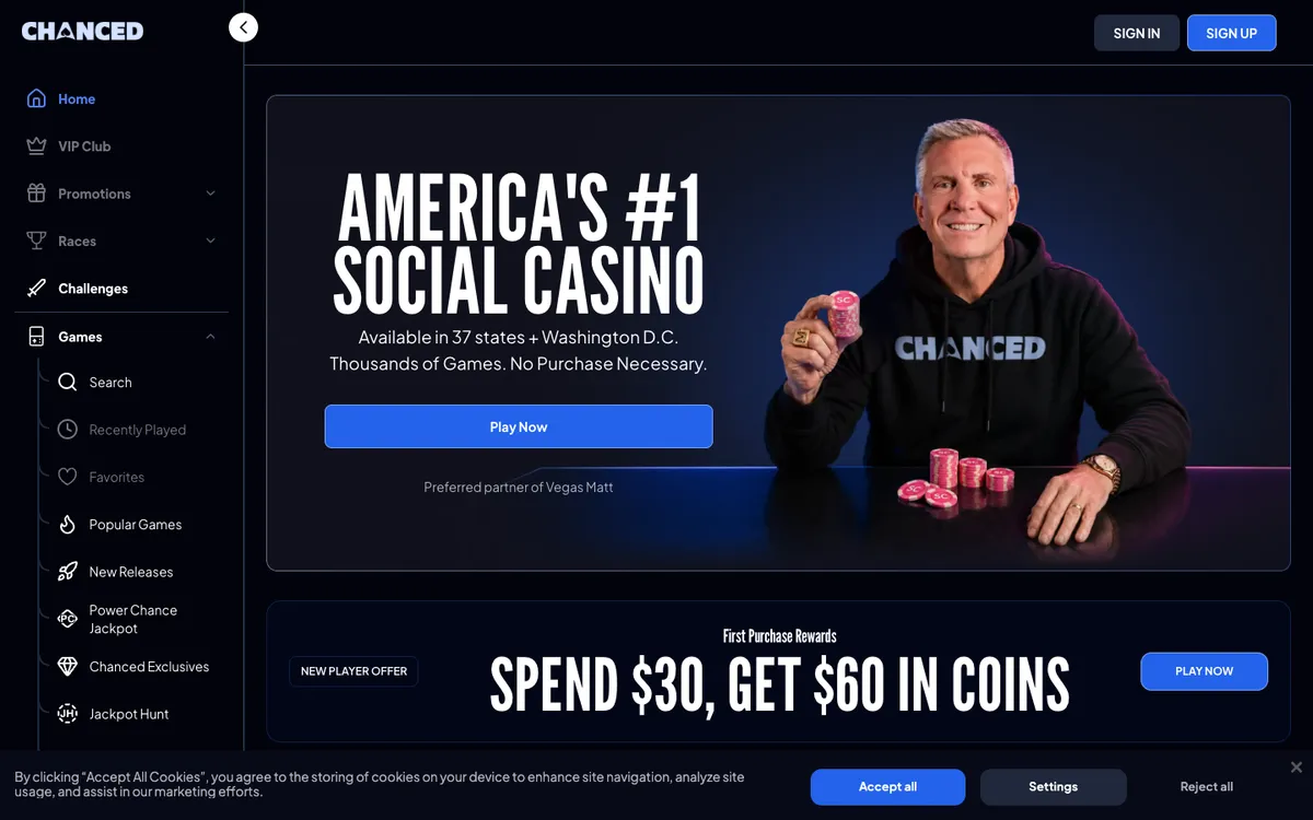 Chanced Casino — Home page, captured from United States