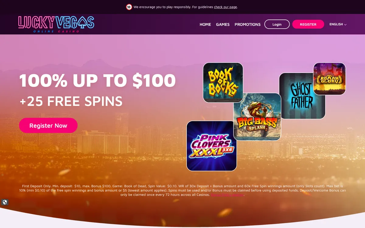 Lucky Vegas Casino — Home page, captured from Canada