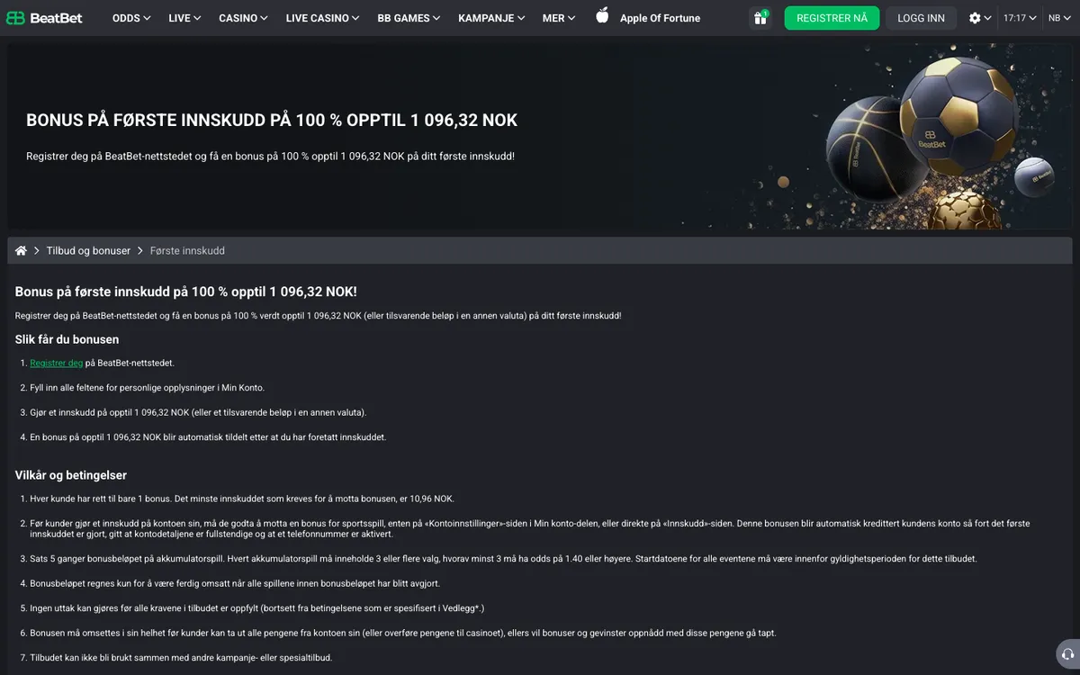 BeatBet Casino — Sign-up, captured from Norway