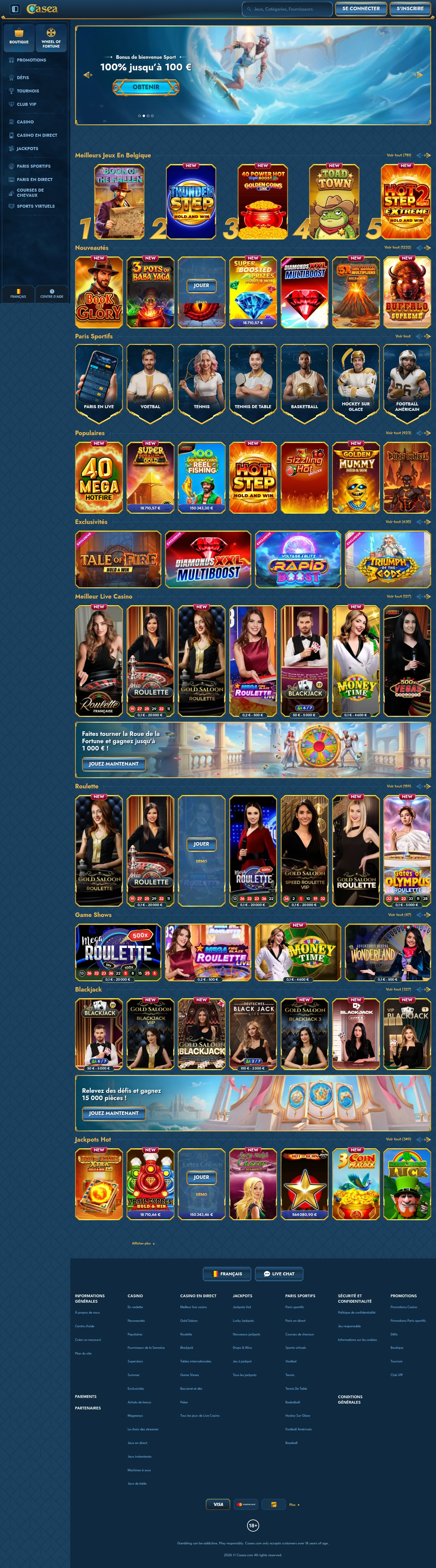 Casea Casino — Home page, captured from Belgium