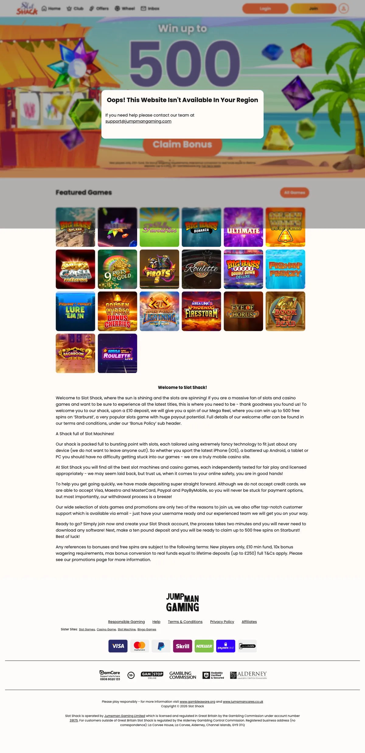Slot Shack Casino — «Главная», снято из страны Австрия