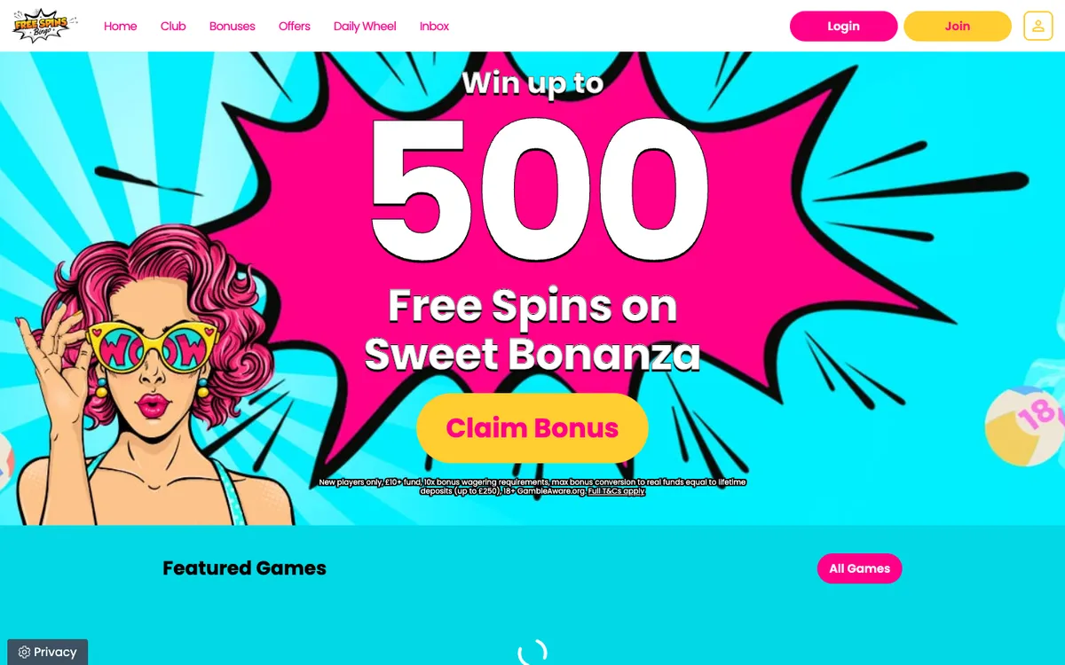 Free Spins Bingo Casino — Sign-up, captured from United Kingdom