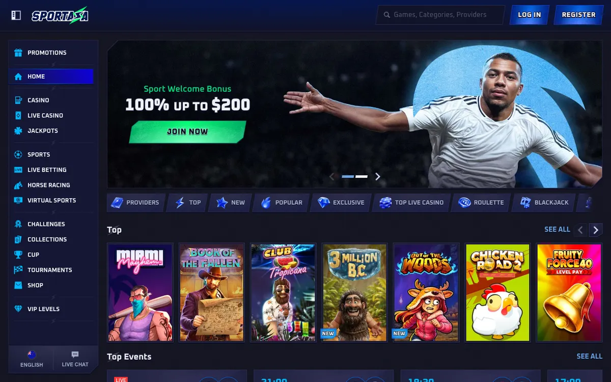 Sportaza Casino — Home page, captured from New Zealand