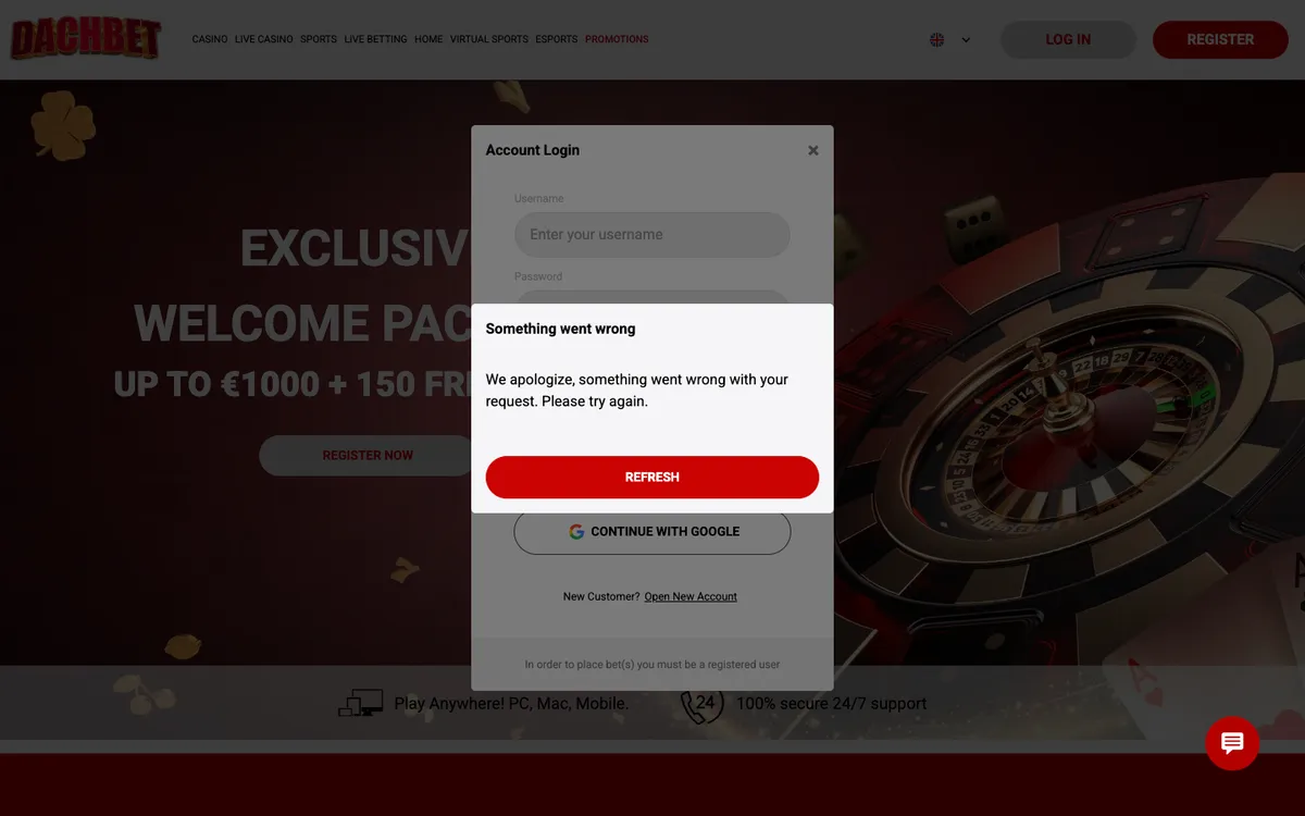 Dachbet Casino — Sign-up, captured from Australia