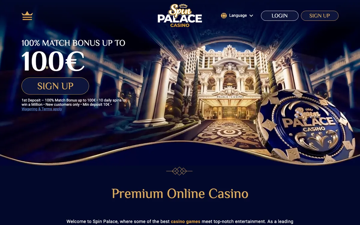 Spin Palace Casino — Home page, captured from Latvia