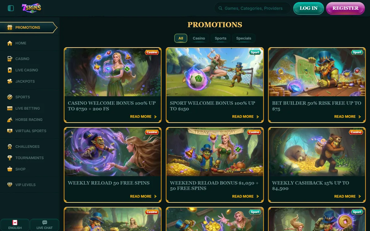 7Signs Casino — Promotions, captured from Canada