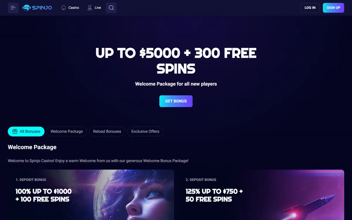 Spinjo Casino — Promotions, captured from Canada