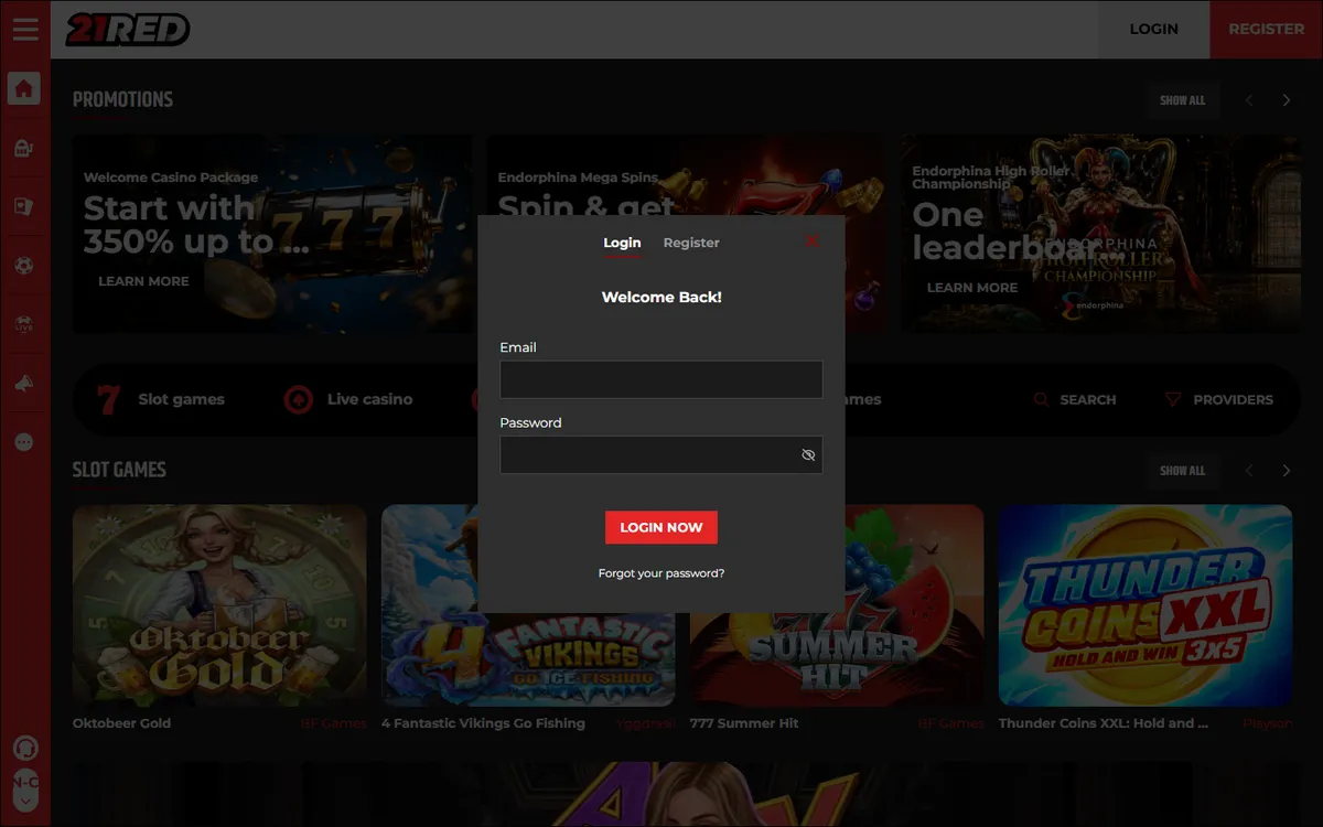 21.red Casino — Sign-up, captured from Canada