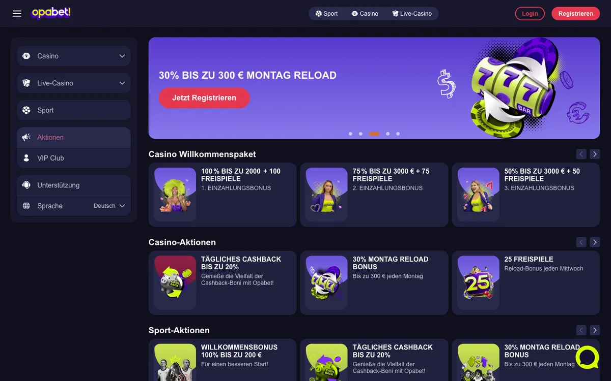 Opabet Casino — Promotions, captured from Germany