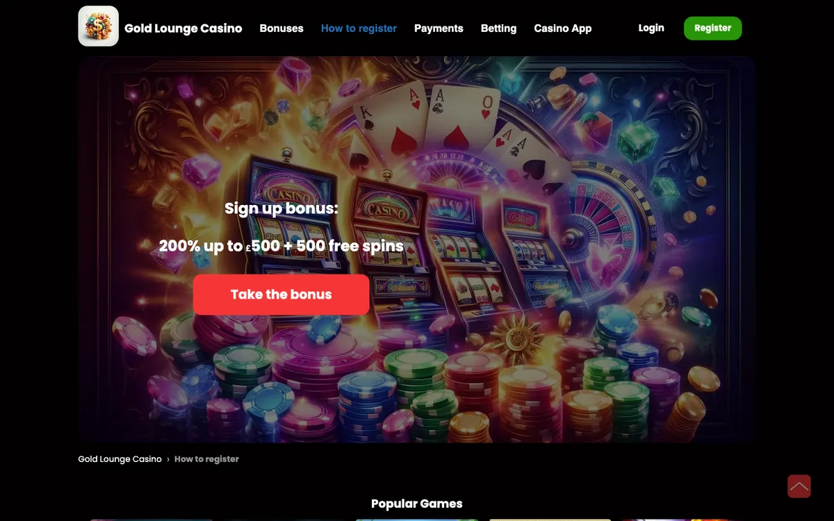 The Gold Lounge Casino — Sign-up, captured from Finland