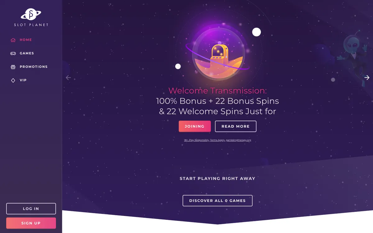 Slot Planet Casino — Home page, captured from Canada