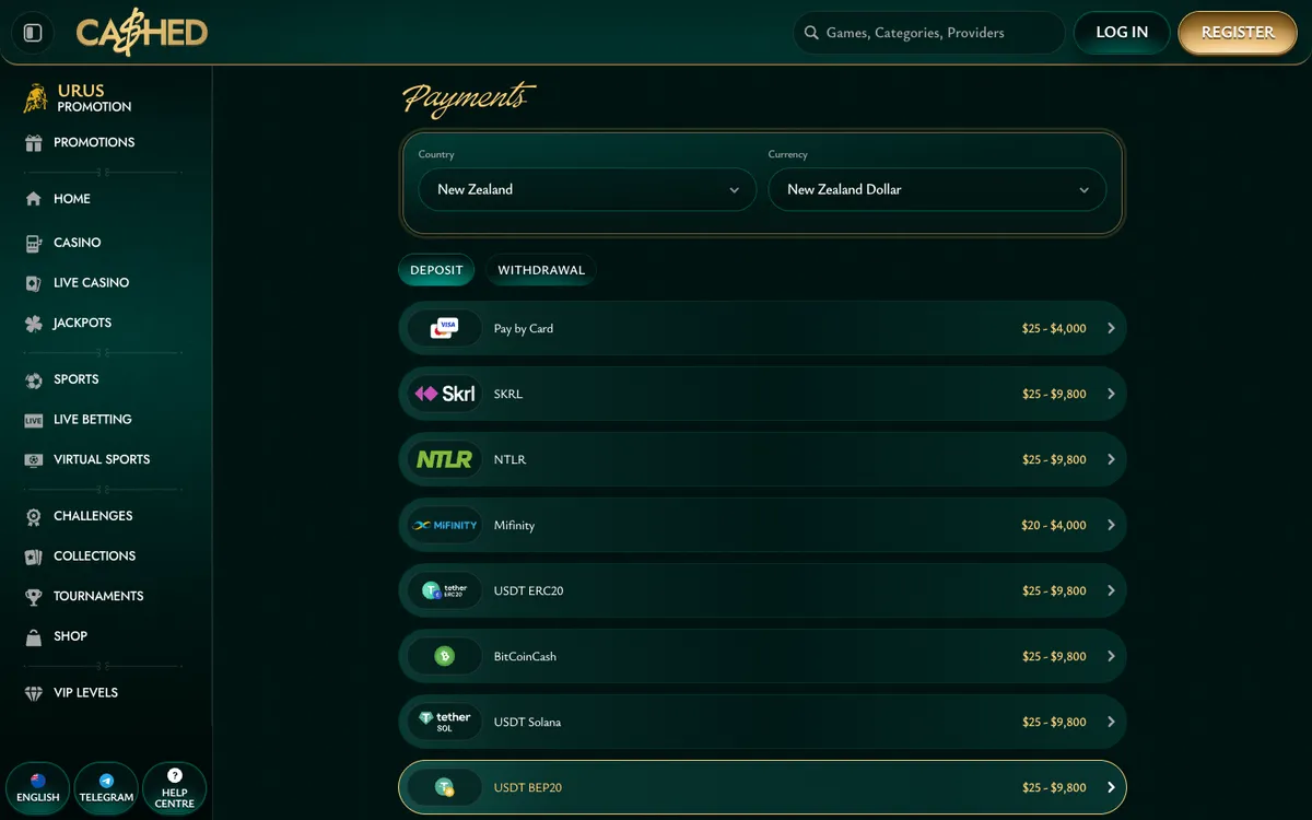 Cashed Casino — «Платежи», снято из страны Новая Зеландия