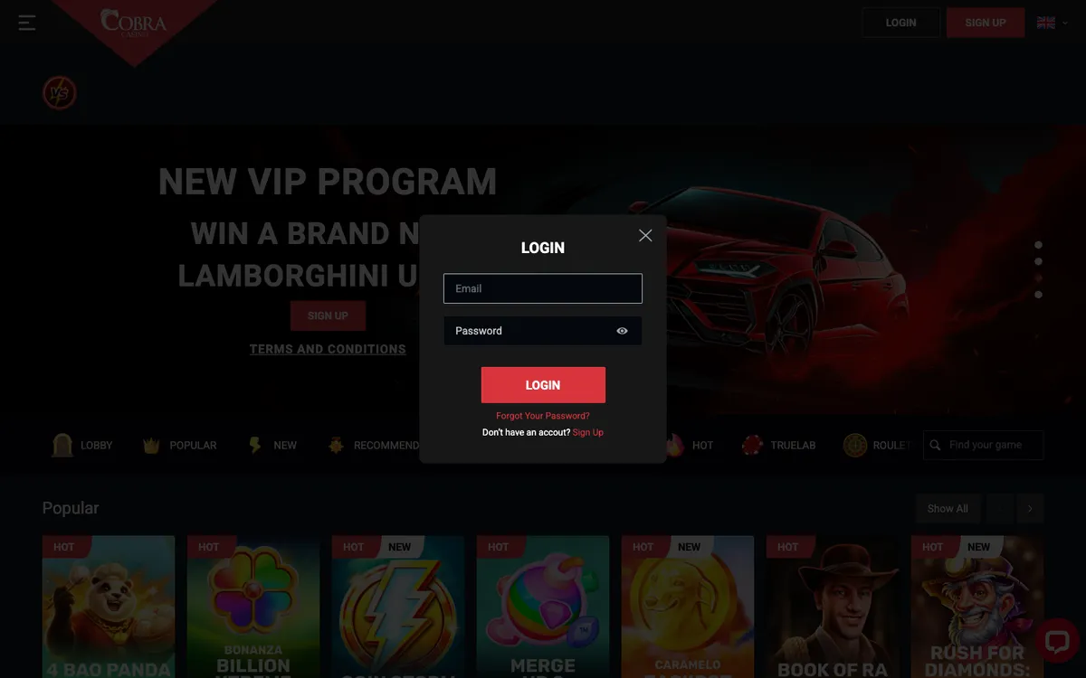 Cobra Casino — «Регистрация», снято из страны Франция