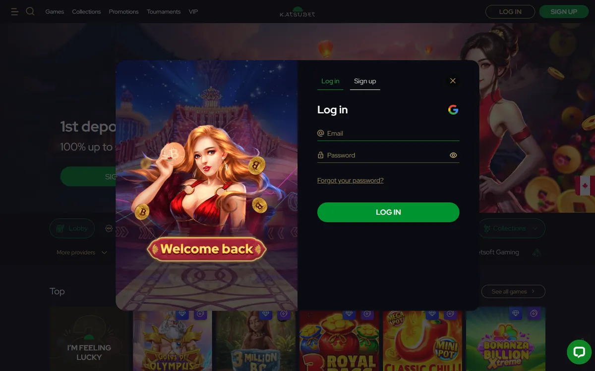 KatsuBet Casino — Sign-up, captured from Canada