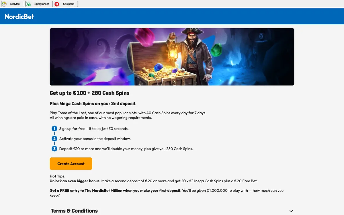 NordicBet Casino — Promotions, captured from Sweden