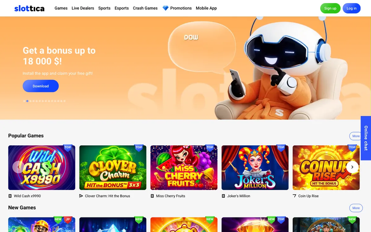 Slottica Casino — Home page, captured from Chile