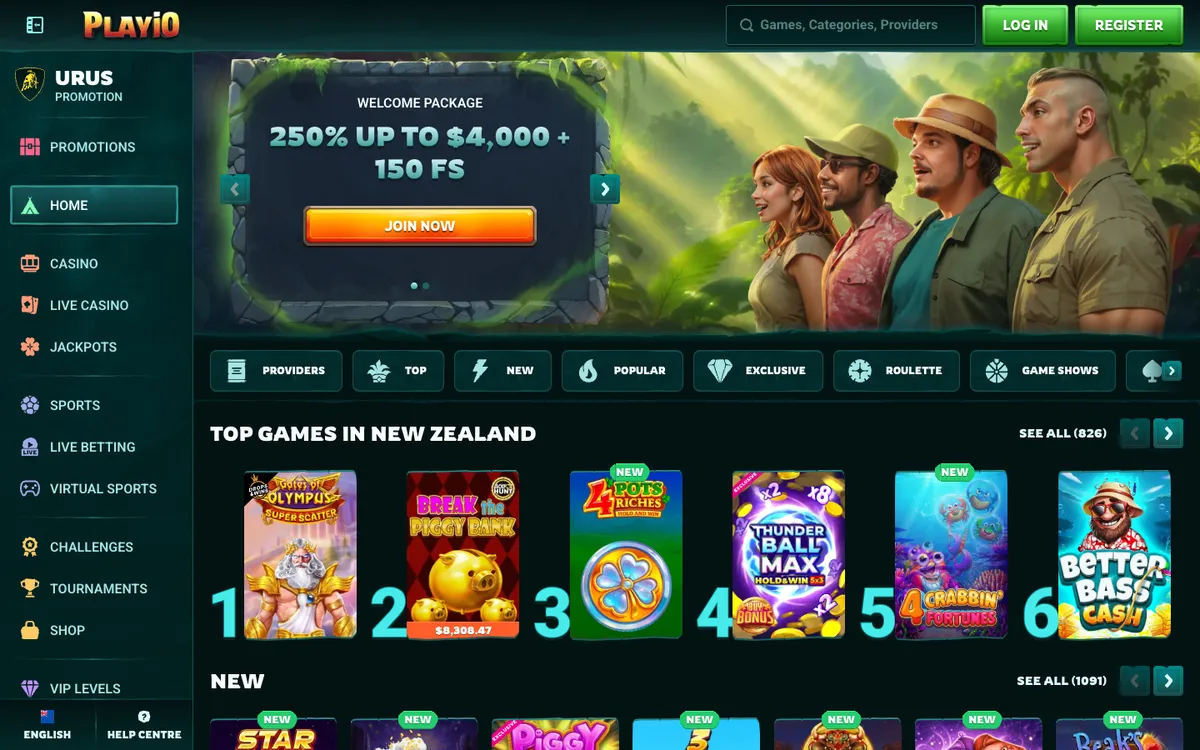 Playio Casino — Home page, captured from New Zealand