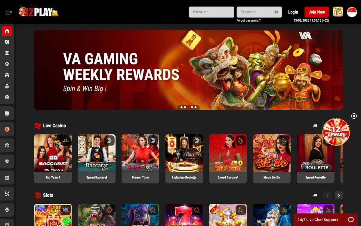 12Play Casino — Home page, captured from Malaysia