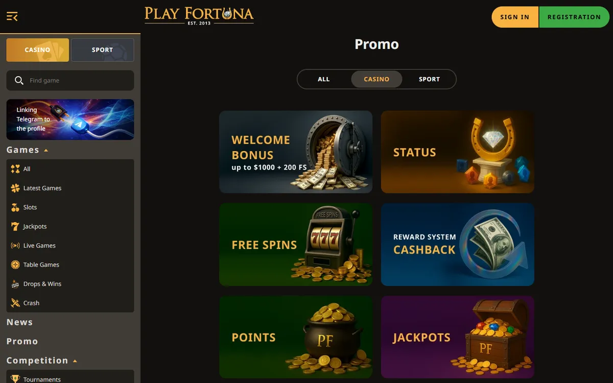 PlayFortuna Casino — Promotions, captured from Canada