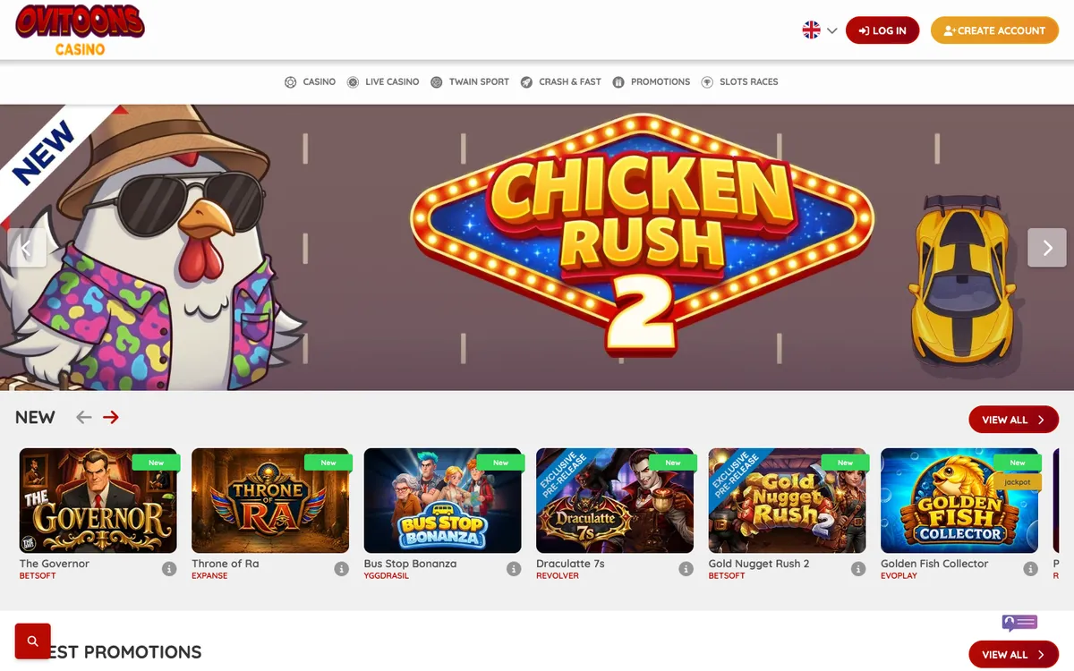 Ovitoons Casino — Home page, captured from Norway