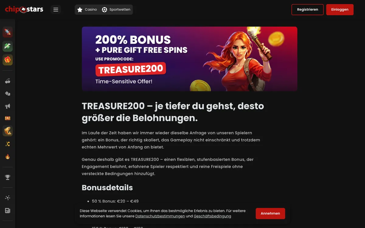 Chipstars Casino — Payments, captured from Germany