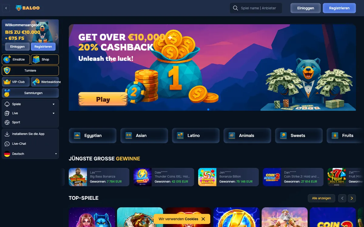 Baloo.bet Casino — Home page, captured from Germany