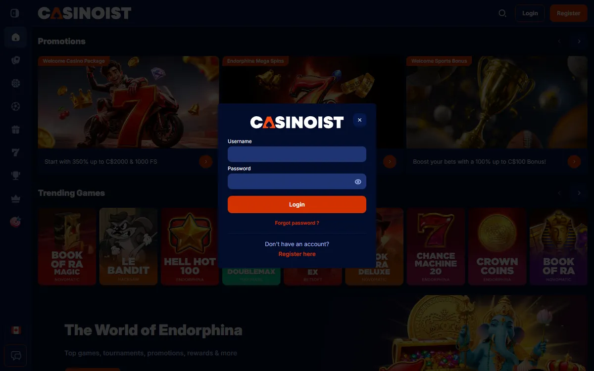 Casinoist Casino — Sign-up, captured from Canada