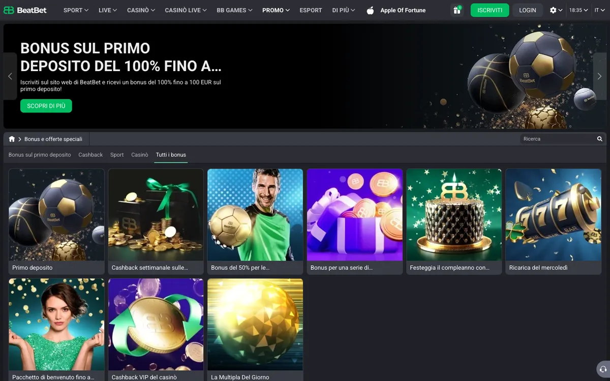 BeatBet Casino — Promotions, captured from Italy