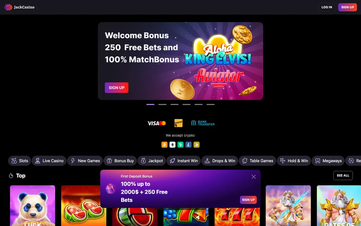 Jack Casino — Home page, captured from Portugal