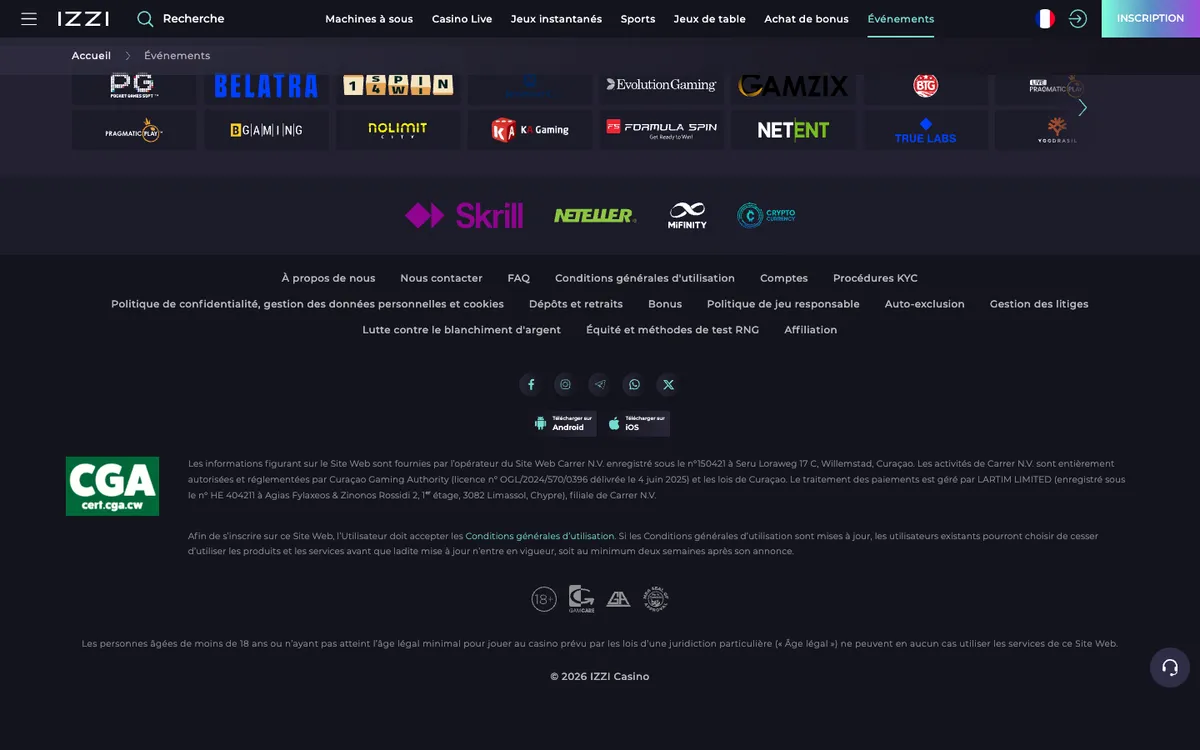 Izzi Casino — Promotions, captured from France