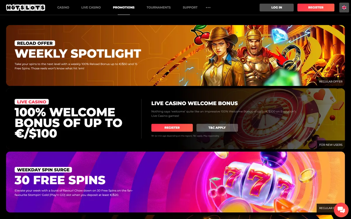 HotSlots Casino — Promotions, captured from Spain