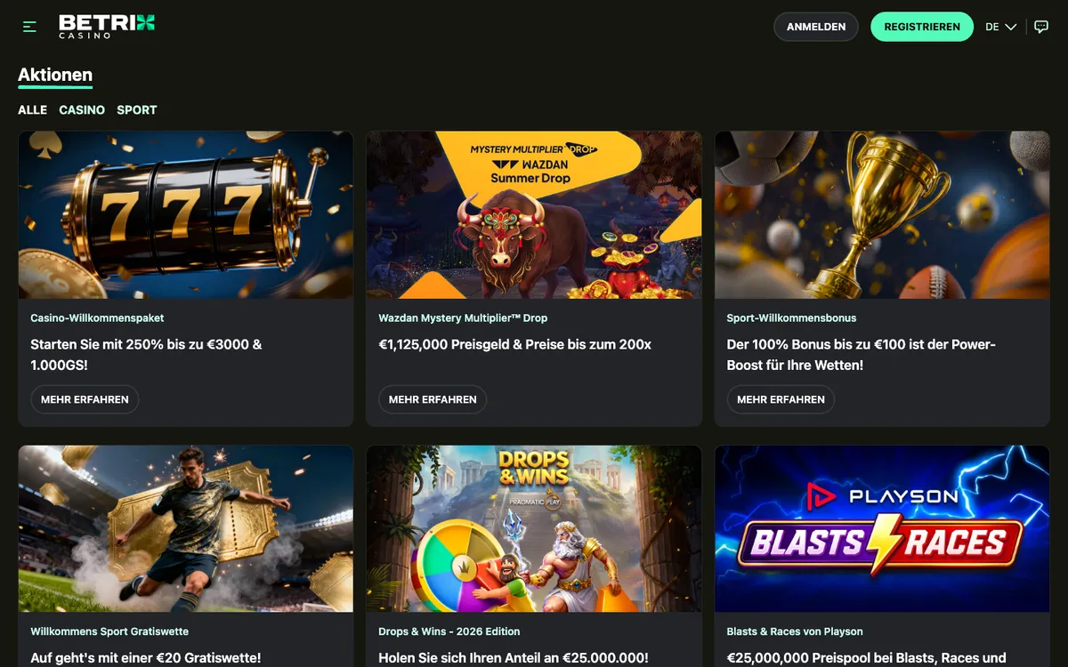 Betrix Casino — Promotions, captured from Austria