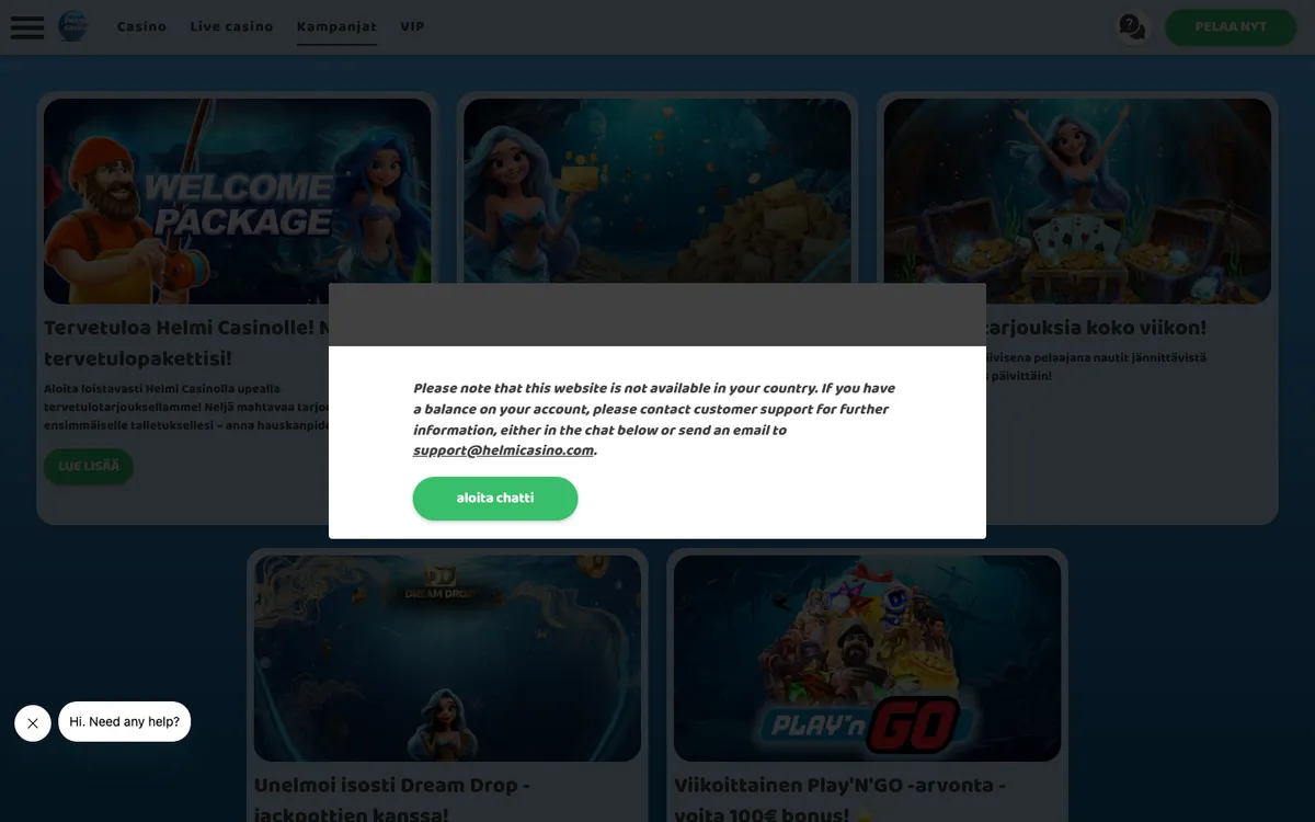 Helmi Casino — Promotions, captured from Finland