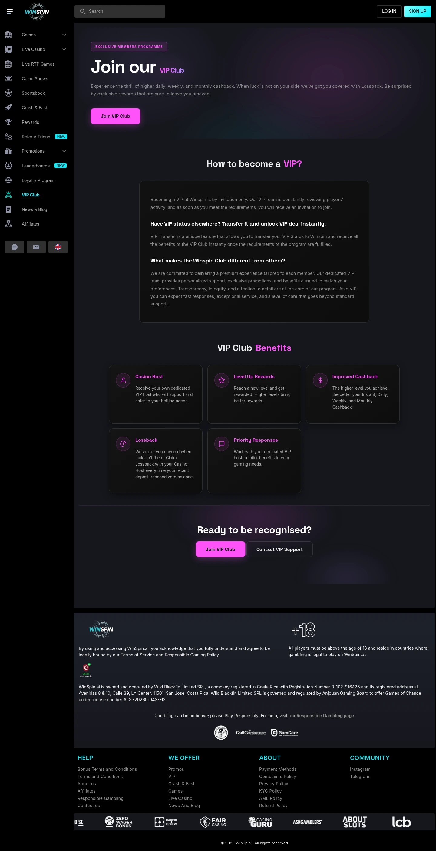 WinSpin Casino — «Бонусы», снято из страны Австралия