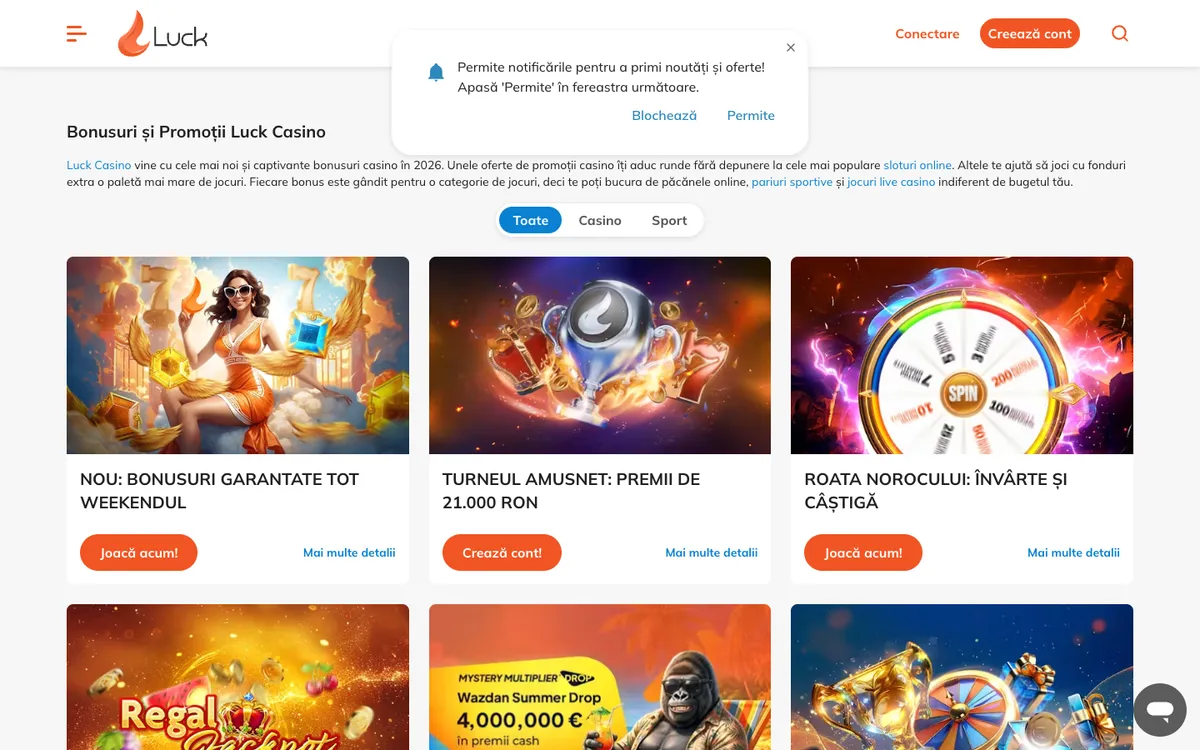 Luck Casino — Promotions, captured from Romania