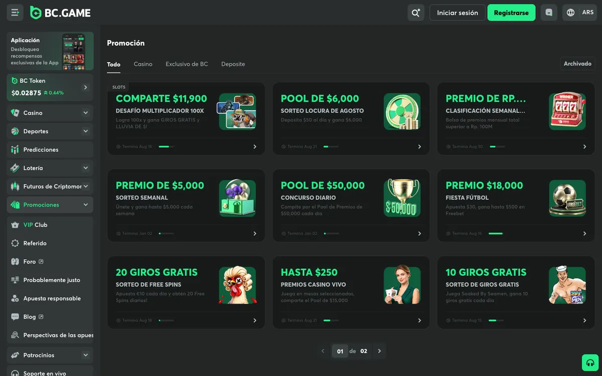 BC.Game Casino — Promotions, captured from Argentina