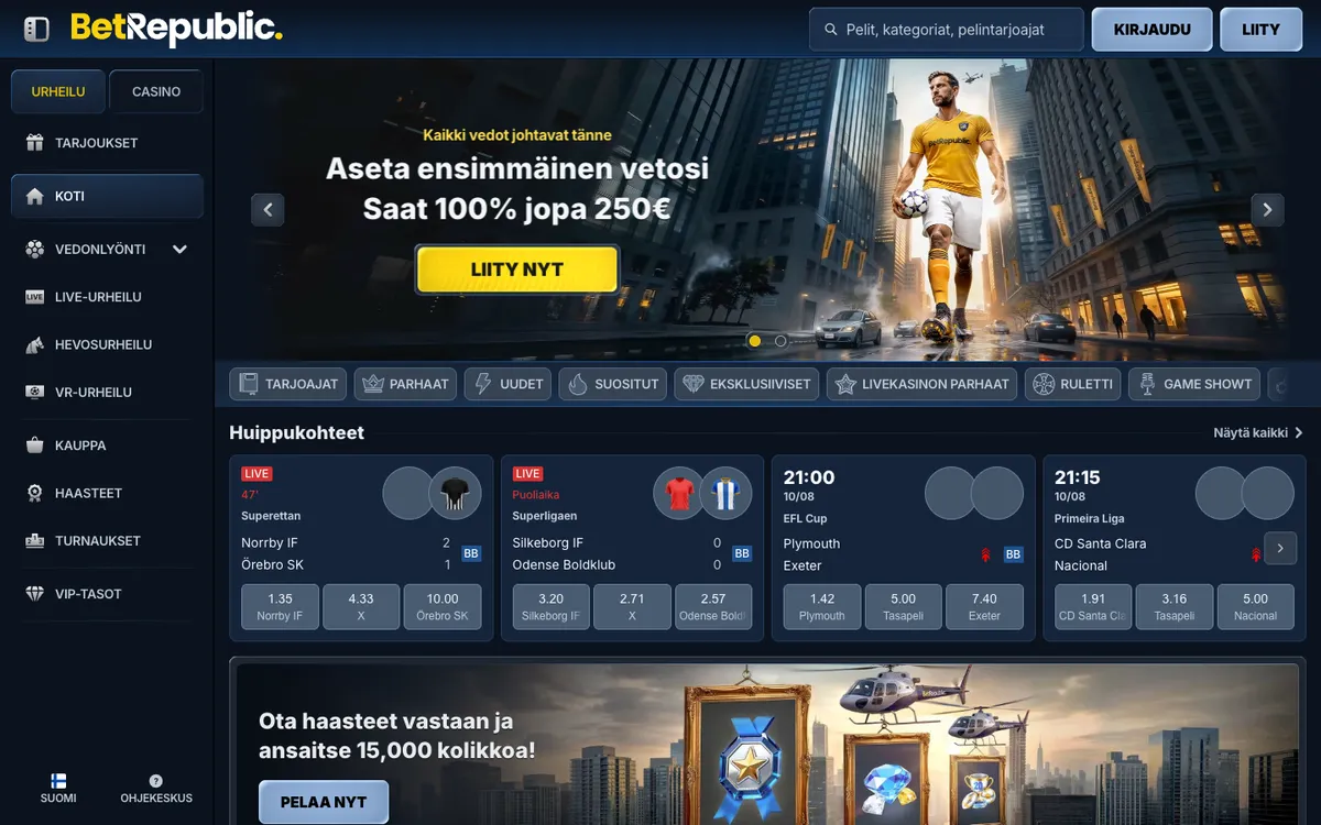 BetRepublic Casino — Home page, captured from Finland