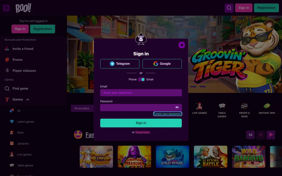 Booi Casino — Sign-up, captured from Belgium