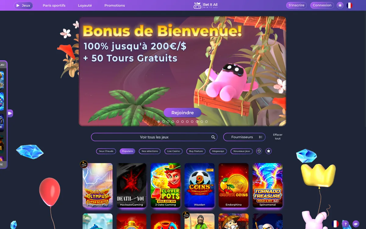 Bet It All Casino — Home page, captured from France