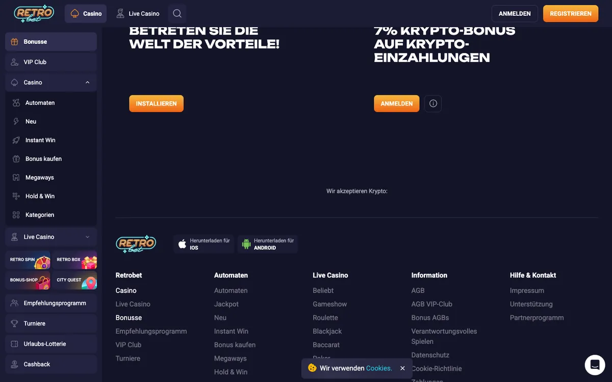 Retro Bet Casino — Promotions, captured from Germany